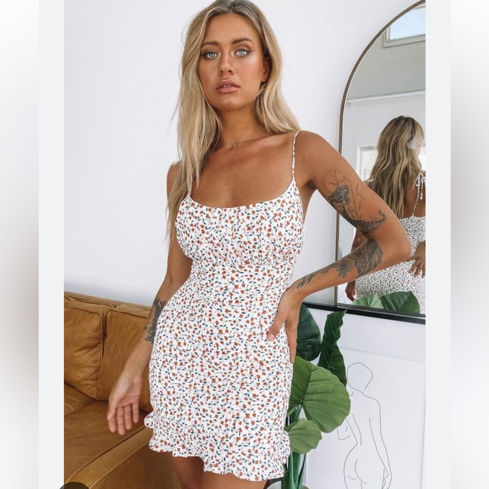 Beginning Boutique White and Orange Floral Dress- Size S